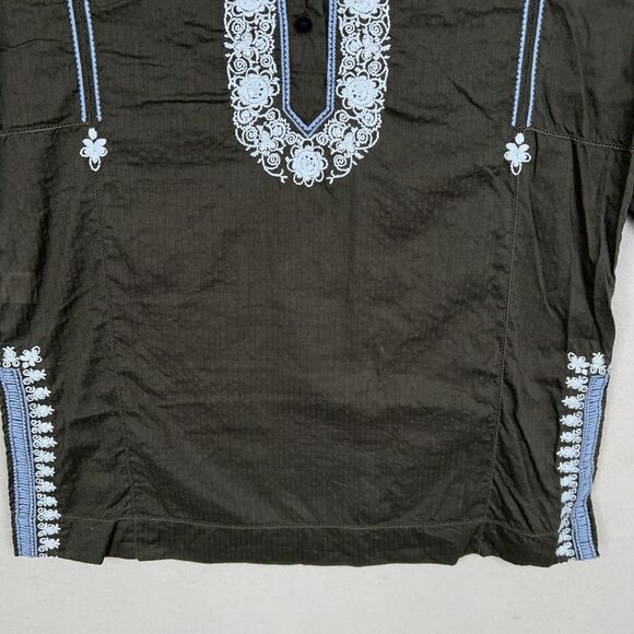 Tommy Bahama Shirt Womens 6 Grey Blue Embroidered Linen Boho Tunic Top Relax - Picture 3 of 16